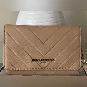 Karl Lagerfeld tan/beige small leather crossbody purse, used excellent condition